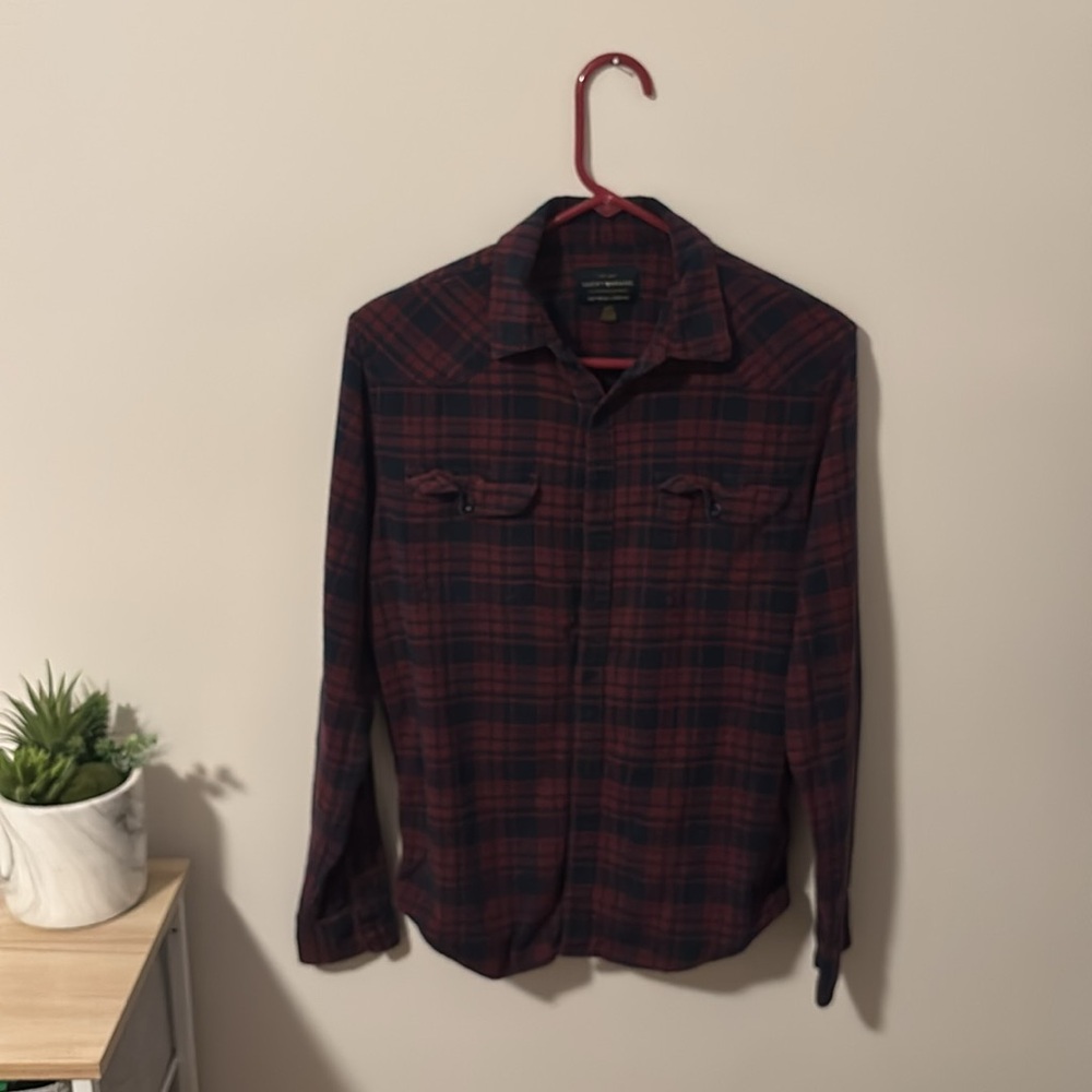 Men’s Flannel Navy and Maroon - Lucky Brand Size Small